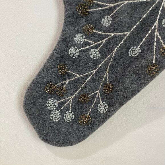 West Elm Holiday Gray Wool Blend Beaded Stocking - Picture 2 of 10
